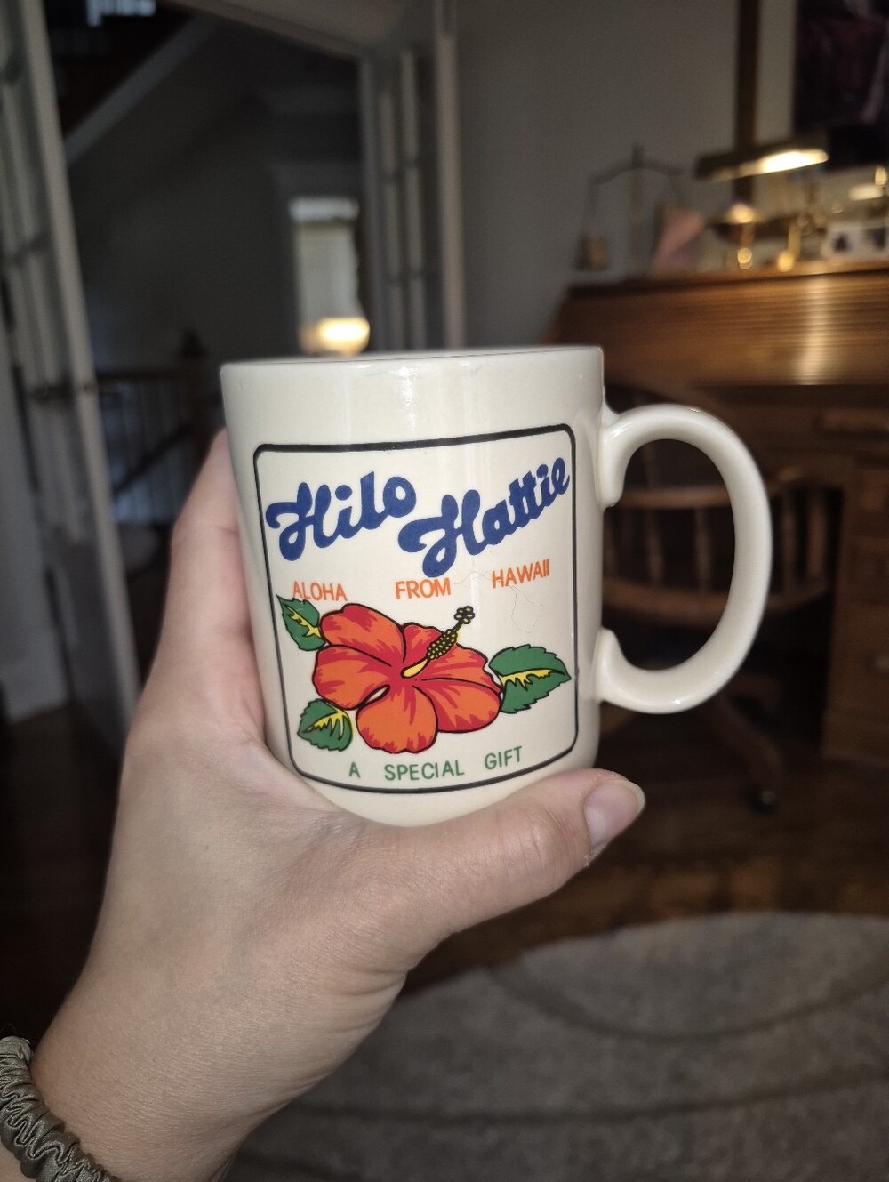 Cream Hawaii Souvenir Ceramic Coffee Mug with Rainbow Design - Picture 2 of 2